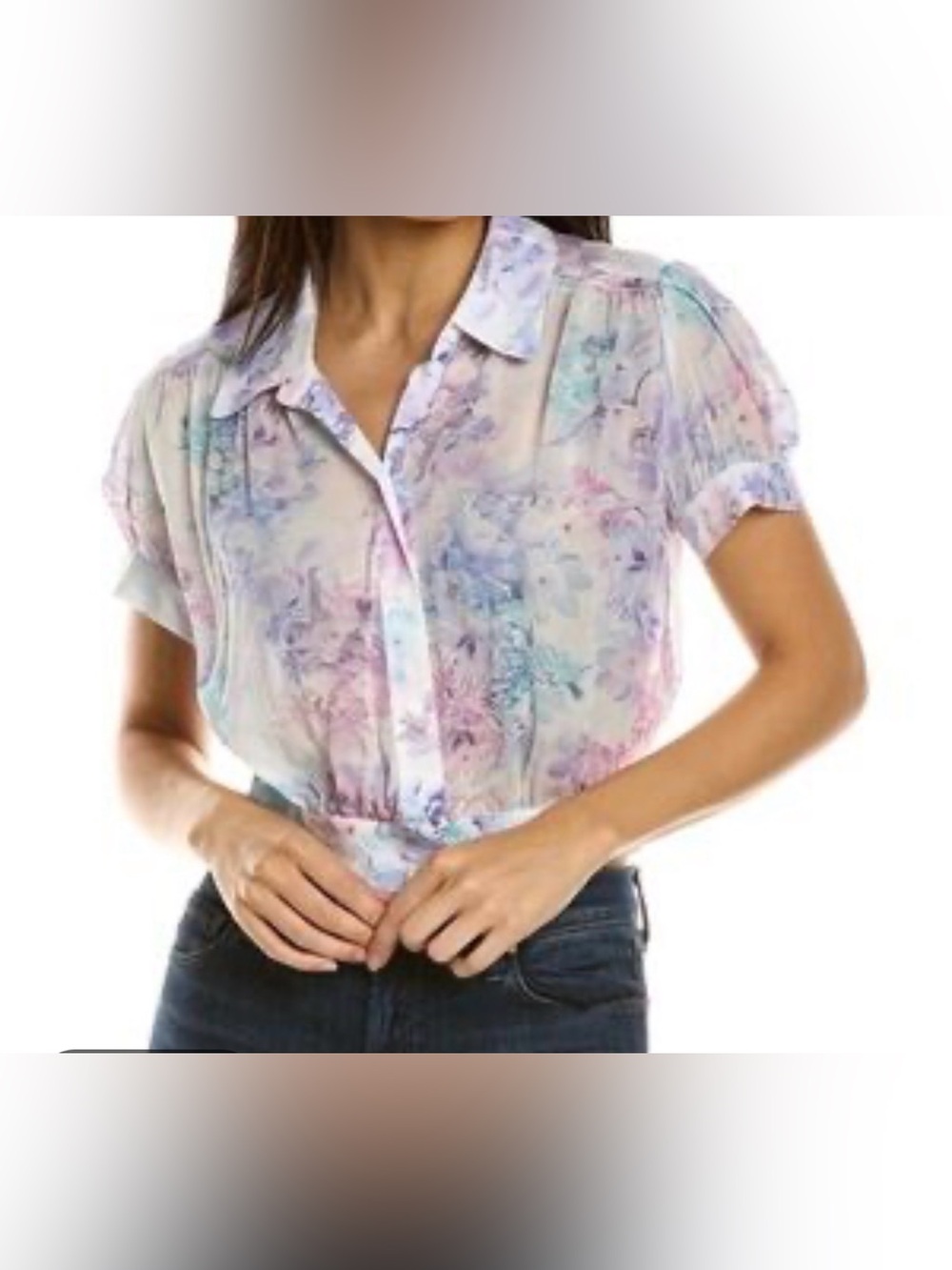 Floral Pastel Short-Sleeve Button-Up Top  Favorite Daughter NWT size S